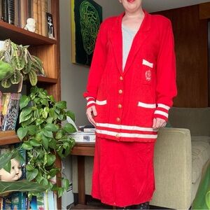 Vintage 80s Red Button-Up Blazer and Skirt Set Adolfo II
